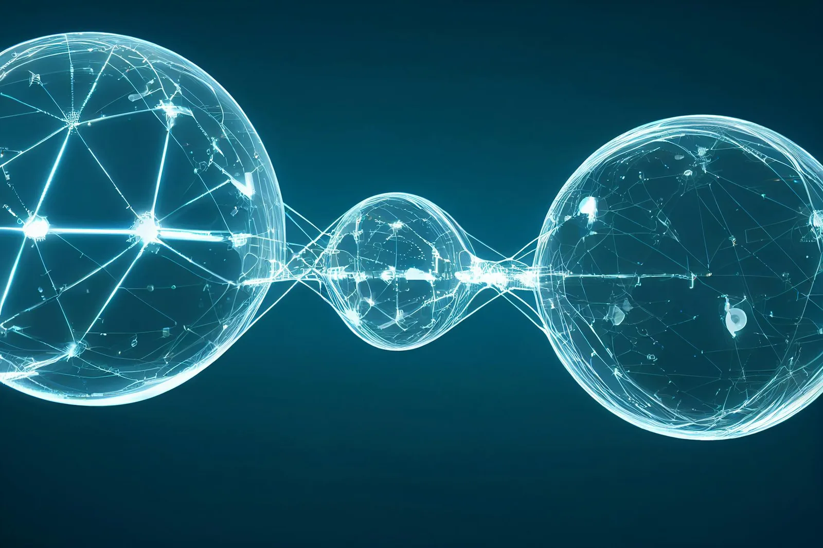 Your First 10 Security Customers: What Actually Worked — Modern digital spheres interconnected by glowing lines, showcasing a…